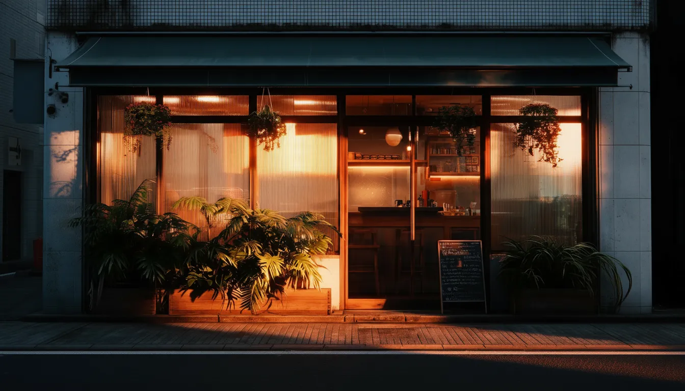 夕暮れに明かりが灯る地域のお店